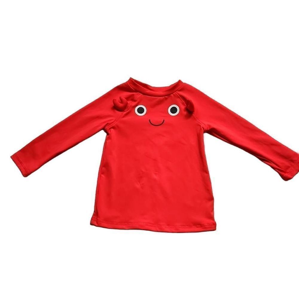 Cat & Jack Boys Size 2T Red Long Sleeve Crab UPF 50+ RashGuard Swim Shirt